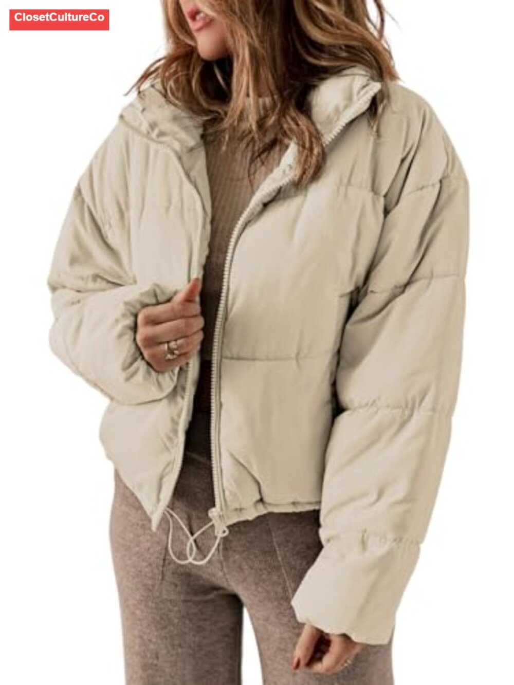 Dokotoo Quilted Puffer Jacket Zip Front Loose Fit Boyfriend Style